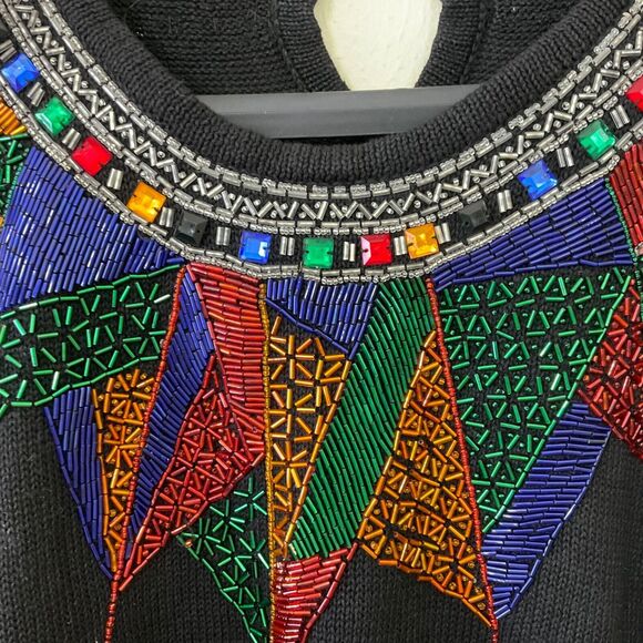 Vintage Lindsey Blake Sweater women size L w Embellished jewel tone beading. - Picture 2 of 6